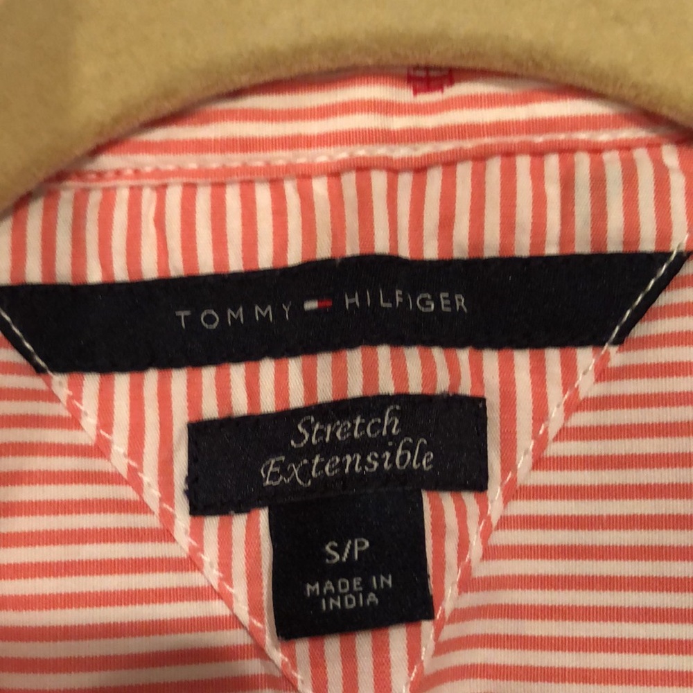 Tommy Hilfiger peach/white striped long sleeve blouse & collar&TH application,S, - Picture 5 of 8